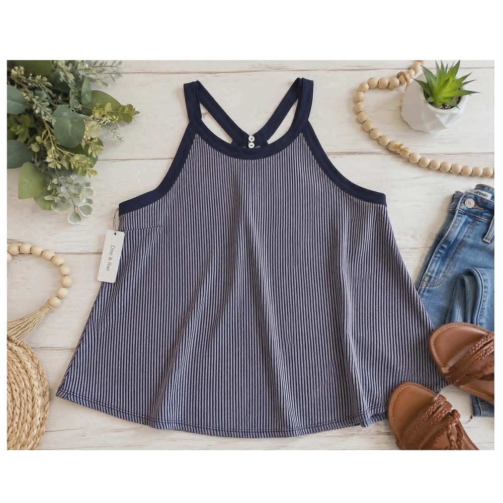 NWT Doe‎ & Rae Women's Striped Swing Tank Size Small Navy White Sleeveless